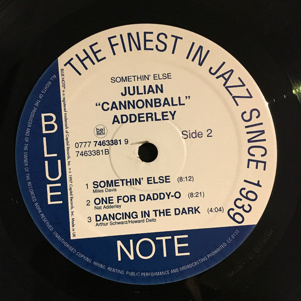 Cannonball Adderley, Miles Davis, Hank Jones, Sam Jones, Art Blakey : Somethin' Else (LP, Album, RE)