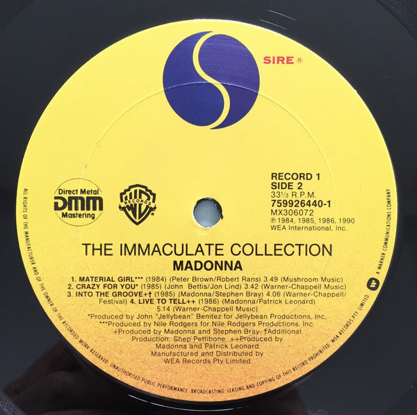 Madonna : The Immaculate Collection (2xLP, Album, Comp, Gat)