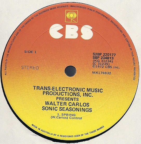 Walter Carlos : Sonic Seasonings (2xLP, Album, RE)