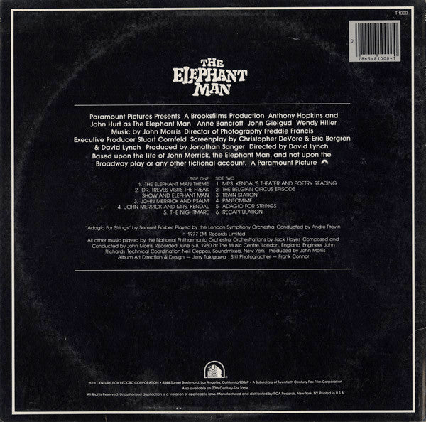 John Morris : The Elephant Man (Original Motion Picture Soundtrack) (LP, Album, RE)