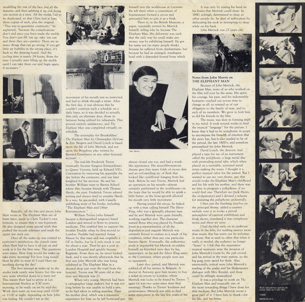 John Morris : The Elephant Man (Original Motion Picture Soundtrack) (LP, Album, RE)