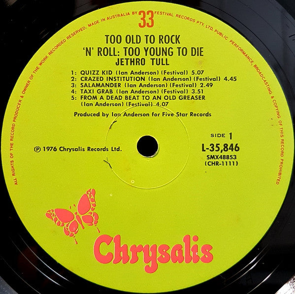 Jethro Tull : Too Old To Rock 'N' Roll: Too Young To Die! (LP, Album, Gat)