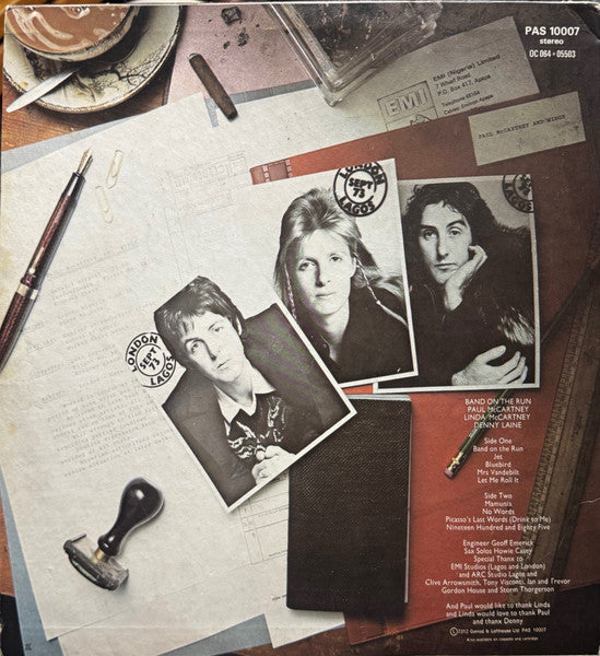 Wings (2) : Band On The Run (LP, Album, Tex)