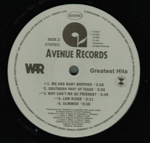 War : Greatest Hits (LP, Comp, Ltd, RE, RP, Sea)