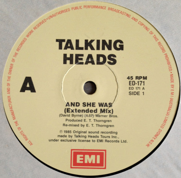 Talking Heads : And She Was (12", Single)