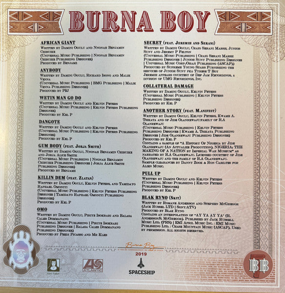 Burna Boy : African Giant (LP, Album, Ltd, RE, Gol)