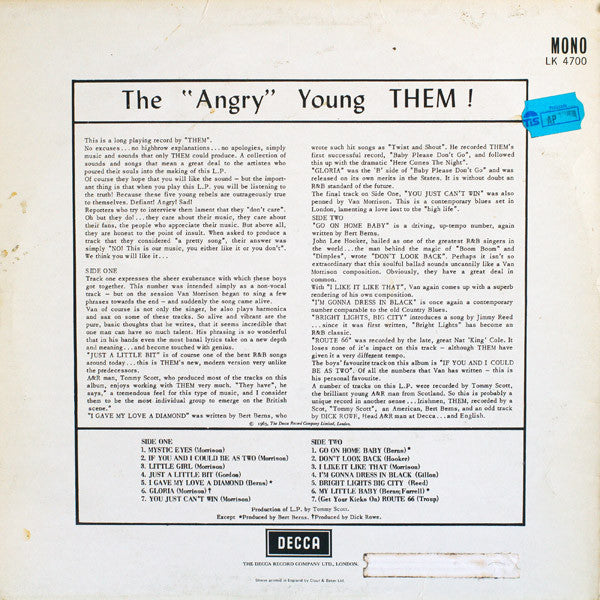 Them (3) : The ‟Angry” Young Them ! (LP, Album, Mono, RE)