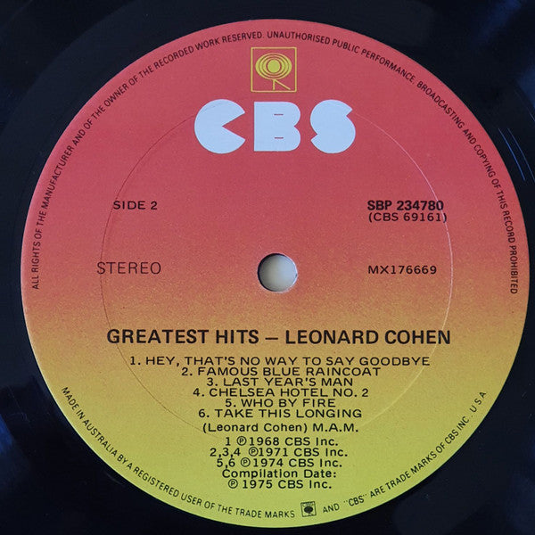 Leonard Cohen : Greatest Hits (LP, Comp)