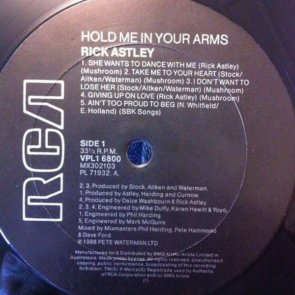 Rick Astley : Hold Me In Your Arms (LP, Album, Gat)