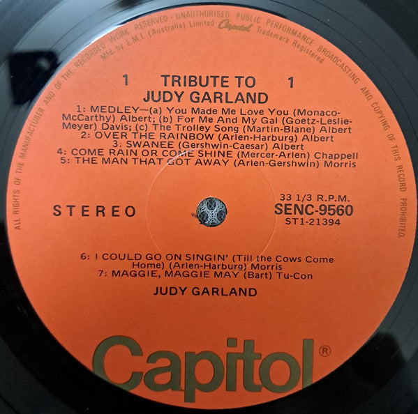 Judy Garland : Tribute To Judy Garland (LP, Comp)