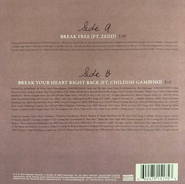 Ariana Grande : Break Free (7", Single, Ltd, Pin)