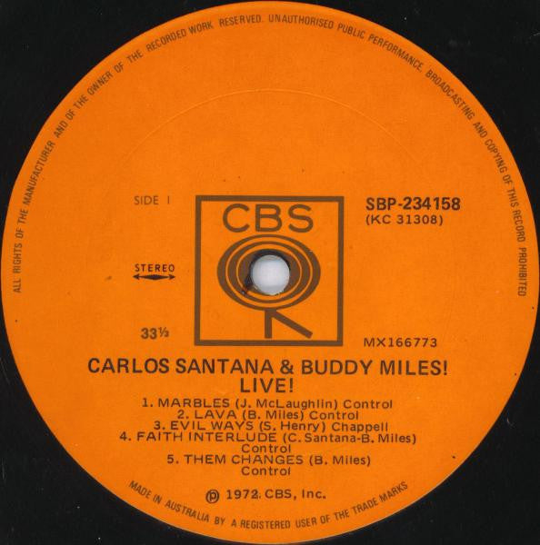 Carlos Santana & Buddy Miles : Carlos Santana And Buddy Miles! Live! (LP, Album)