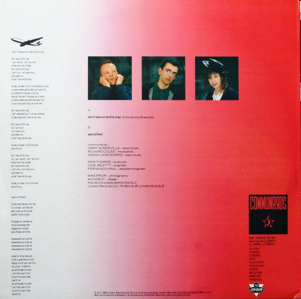 Communards* With Sarah Jane Morris : Don't Leave Me This Way (12", Maxi)