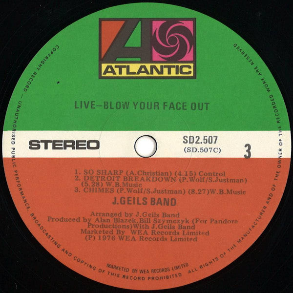 The J. Geils Band : Live - Blow Your Face Out (2xLP, Album)