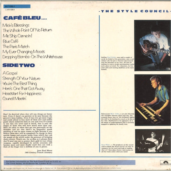 The Style Council : Café Bleu (LP, Album)