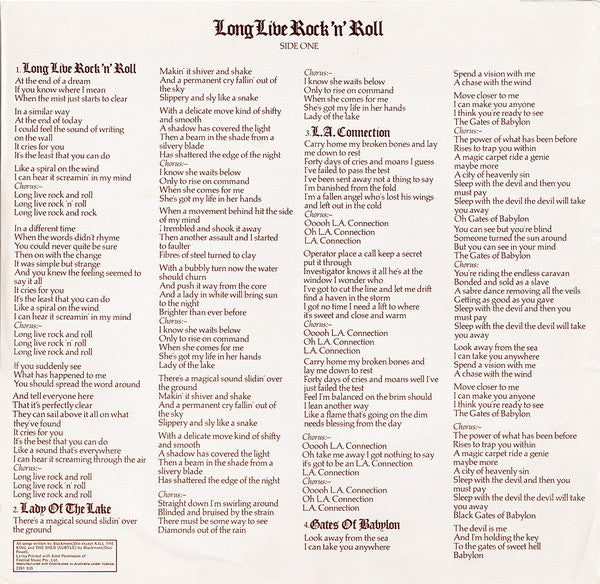 Rainbow : Long Live Rock 'N' Roll (LP, Album, Gat)