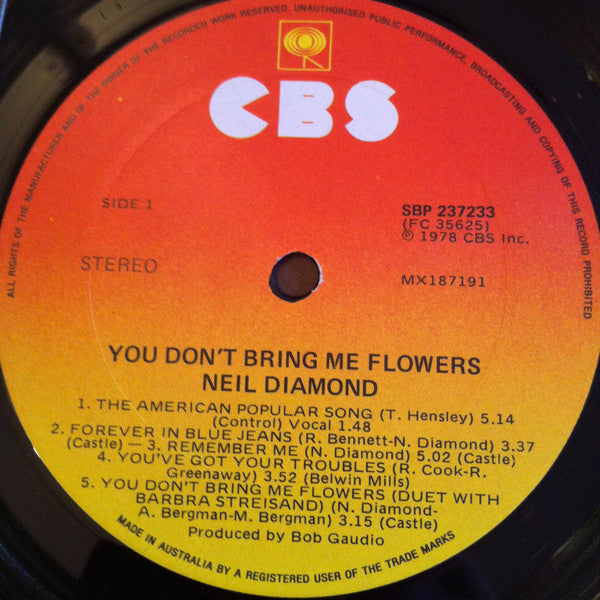 Neil Diamond : You Don't Bring Me Flowers (LP, Album)