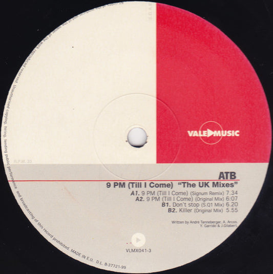 ATB : 9 PM (Till I Come) (The U.K. Mixes) (12")