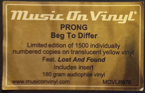 Prong : Beg To Differ (LP, Album, Ltd, Num, RE, RP, Yel)