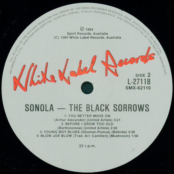 The Black Sorrows : Sonola (LP, Album, RE)