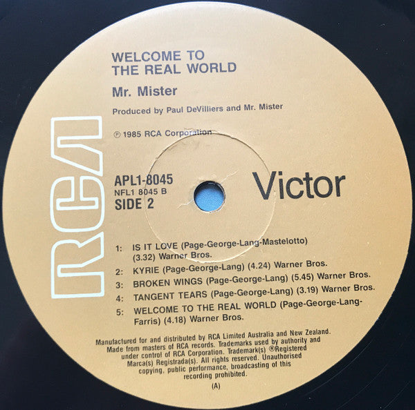 Mr. Mister : Welcome To The Real World (LP, Album)