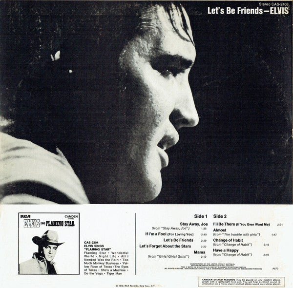 Elvis Presley : Let's Be Friends (LP, Album, RE)