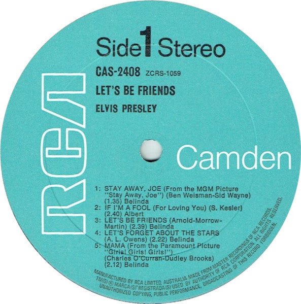 Elvis Presley : Let's Be Friends (LP, Album, RE)