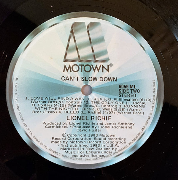 Lionel Richie : Can't Slow Down (LP, Album, Gat)