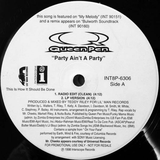 Queen Pen : Party Ain't A Party (12", Promo)
