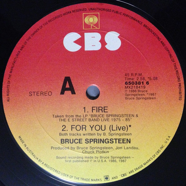 Bruce Springsteen & The E-Street Band : Fire (12", Maxi)