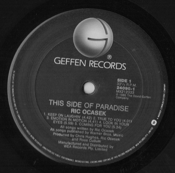 Ric Ocasek : This Side Of Paradise (LP, Album)