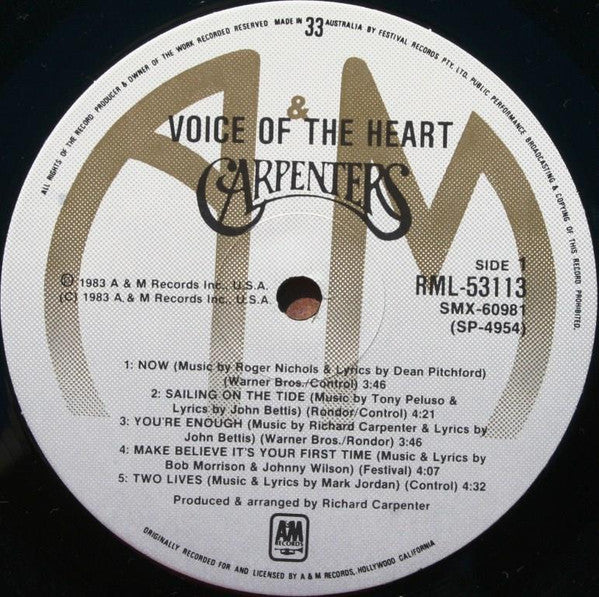 Carpenters : Voice Of The Heart (LP, Album)