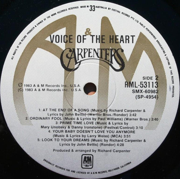 Carpenters : Voice Of The Heart (LP, Album)