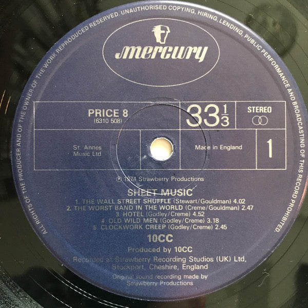 10cc : Sheet Music (LP, Album, RE)