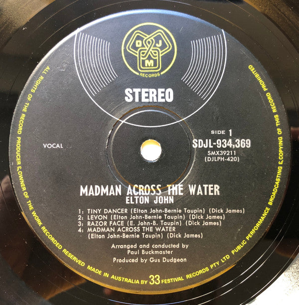Elton John : Madman Across The Water (LP, Album, Gat)