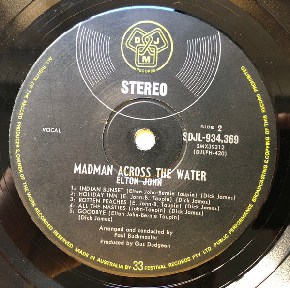 Elton John : Madman Across The Water (LP, Album, Gat)