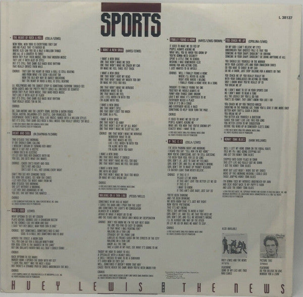 Huey Lewis & The News : Sports (LP, Album)