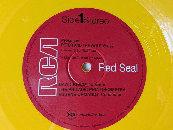 David Bowie Narrates Prokofiev*, Eugene Ormandy, The Philadelphia Orchestra, Britten* : Peter And The Wolf / Young Person's Guide To The Orchestra (LP, Album, Ltd, Num, RE, Yel)