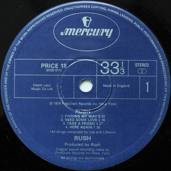 Rush : Rush (LP, Album, RE)
