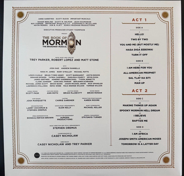 Trey Parker, Robert Lopez, Matt Stone : The Book Of Mormon (Original Broadway Cast Recording) (2xLP, Album)
