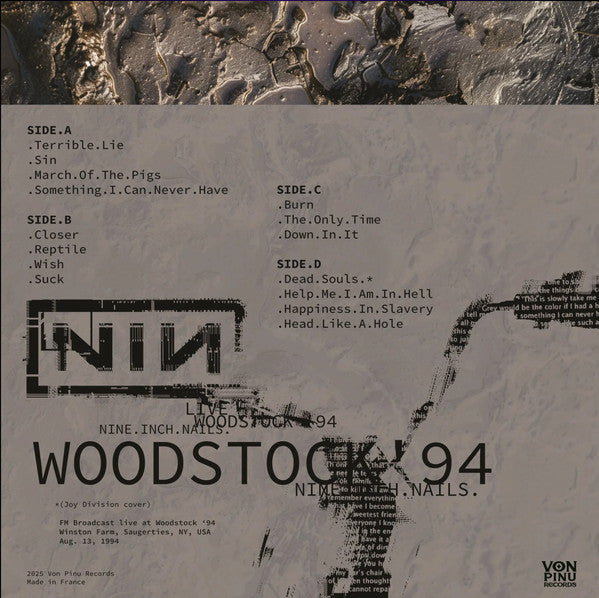 Nine Inch Nails : Live At Woodstock '94 (2xLP, Album, Ltd, RM, Unofficial, Mud)