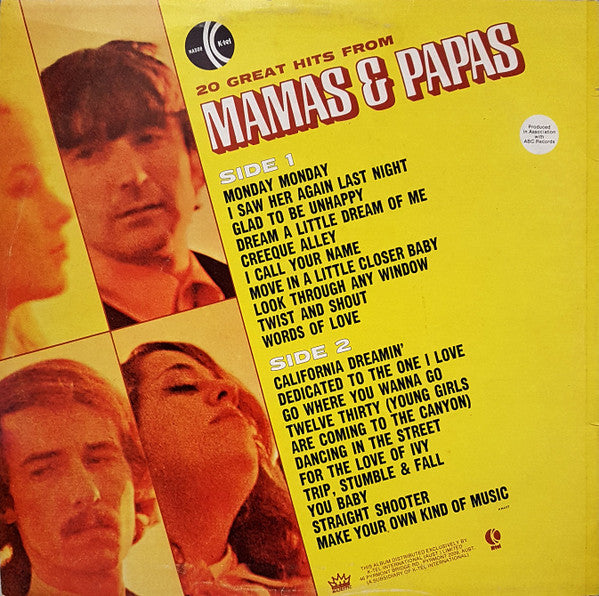 Mamas And Papas* : 20 Great Hits From Mamas And Papas (LP, Comp)