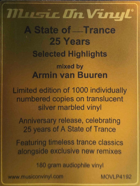 Armin van Buuren : A State Of Trance 25 Years: Selected Highlights (3xLP, Comp, Ltd, Mixed, Num, Sil)