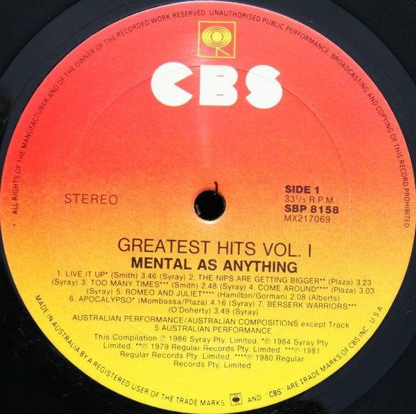 Mental As Anything : Greatest Hits Vol. 1 (LP, Comp, Gat)