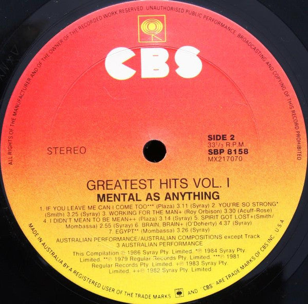 Mental As Anything : Greatest Hits Vol. 1 (LP, Comp, Gat)