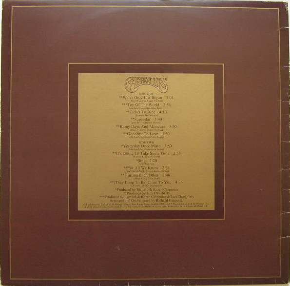 Carpenters : The Singles 1969-1973 (LP, Album, Comp, Gat)