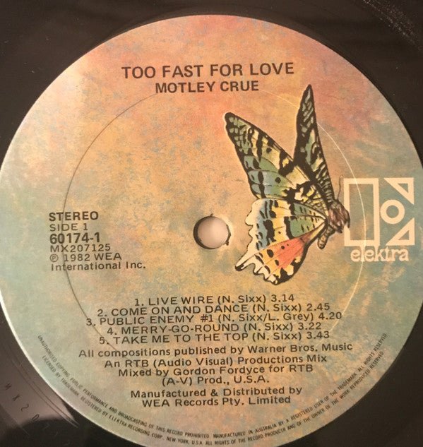 Mötley Crüe : Too Fast For Love (LP, Album)