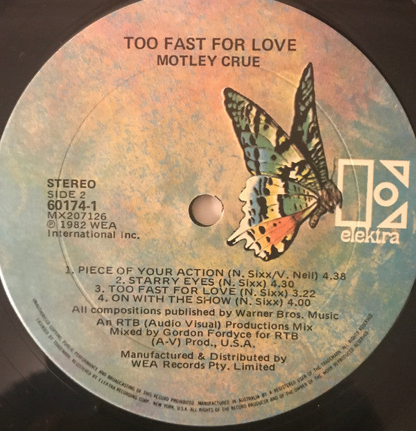Mötley Crüe : Too Fast For Love (LP, Album)
