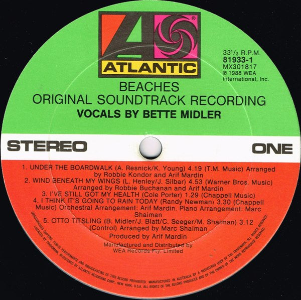 Bette Midler : Beaches (Original Soundtrack Recording) (LP, Album)