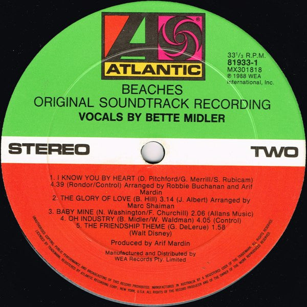 Bette Midler : Beaches (Original Soundtrack Recording) (LP, Album)